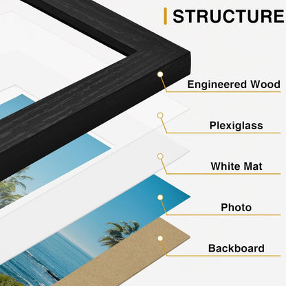 8X10 Picture Frames Set of 9 for Wall or Tabletop Display, Black4