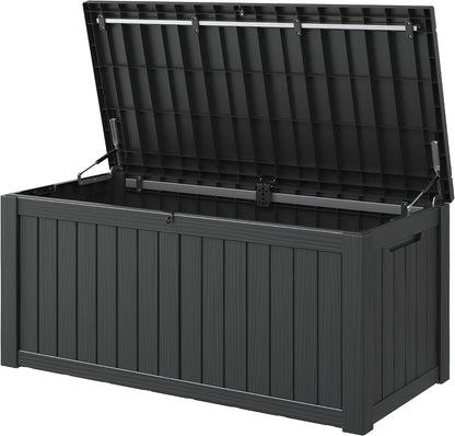 Outdoor Storage Box, 150 Gallon Large Outdoor Resin Deck Box, Storage Waterproof Boxes Lockable Lid for Garden Tools, Pool Supplies, Patio Furniture and Cushions, Black1