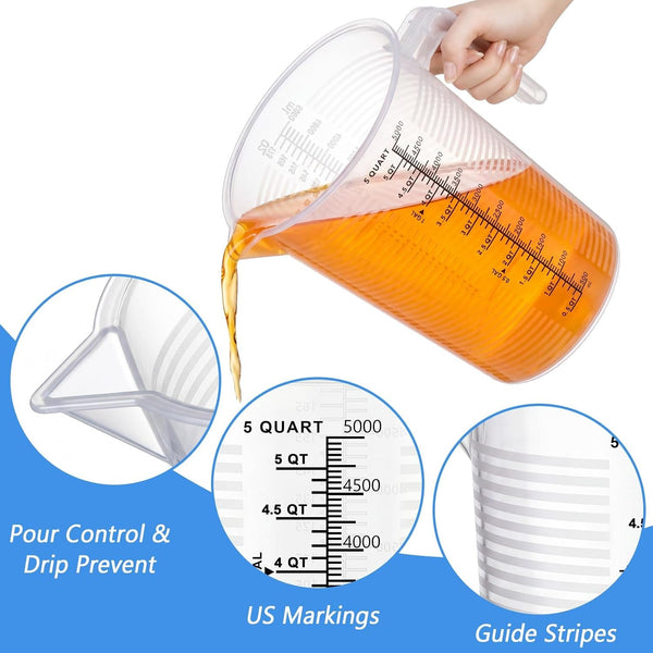5000 Ml Measuring Cup with Easy-Read Guide Stripes, 1 Gallon Plastic Pitcher, Heavy Duty Food Grade PP, Large Measuring Container for Oil, Chemicals and Kitchen (Unbreakable)3
