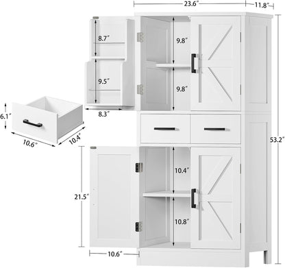 Pantry Cabinet with 2 Drawers, Kitchen Storage Cabinet with 4 Door Shelves, Kitchen Pantry for Living Room, Dining Room, Bathroom, White3
