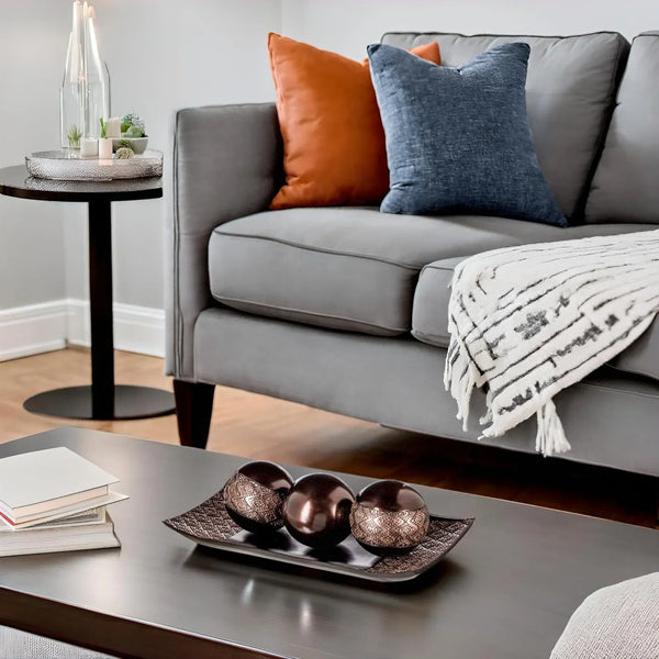 Dublin Brown Tray and Ball Set - Living Room, Entry Table Decor Centerpiece Table Decorations - Decorative Tray for Dining Room, Accent Decor Bowl for House Decoration2