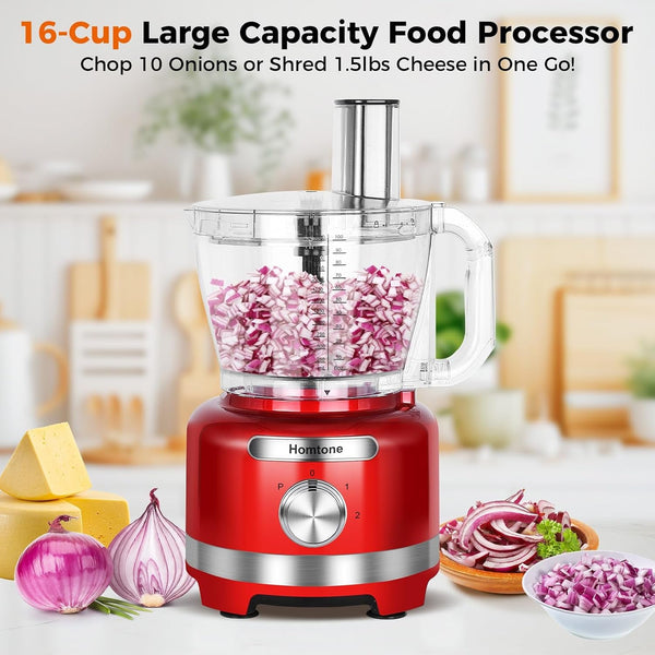 Food Processor 16 Cup Red, 9-In-1 Veggie Chopper for Home Meal Prep | Large Food Processor, Shred, Slice, French Fries Cut, Cheese Grate, Meat Chop, Dough Knead, Emulsify, for Salad, Salsa, Bread3