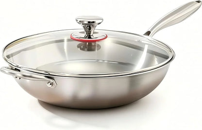 13 Inch Stainless Steel 316 Wok with Lid, Stir-Fry Pans, Dishwasher and Oven Safe, Works on Induction (13 Inch with Lid)1