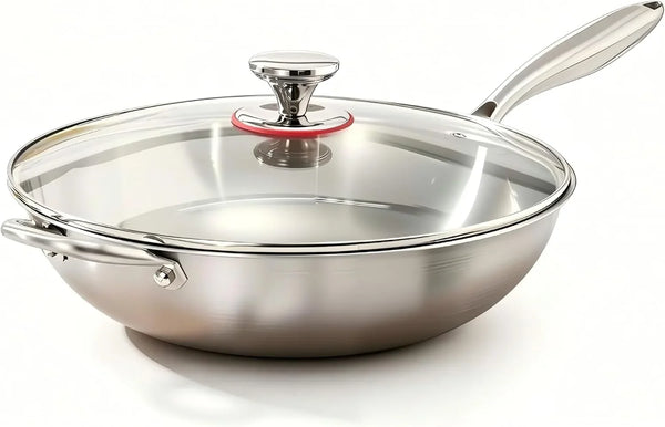13 Inch Stainless Steel 316 Wok with Lid, Stir-Fry Pans, Dishwasher and Oven Safe, Works on Induction (13 Inch with Lid)1