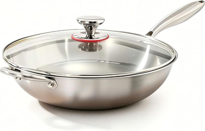 12.5 Inch Stainless Steel 316 Wok with Lid, Stir-Fry Pans, Dishwasher and Oven Safe, Works on Induction (12.5 Inch)1