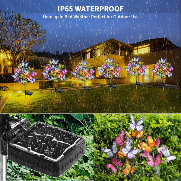 Solar Garden Lights Outdoor Waterproof Decorative Solar Lights Outdoor 2 Pack with 44 LED 34 Butterfly Flower Garden Decor Yard Patio Lawn, Gifts for Mother'S Day Mom Women2
