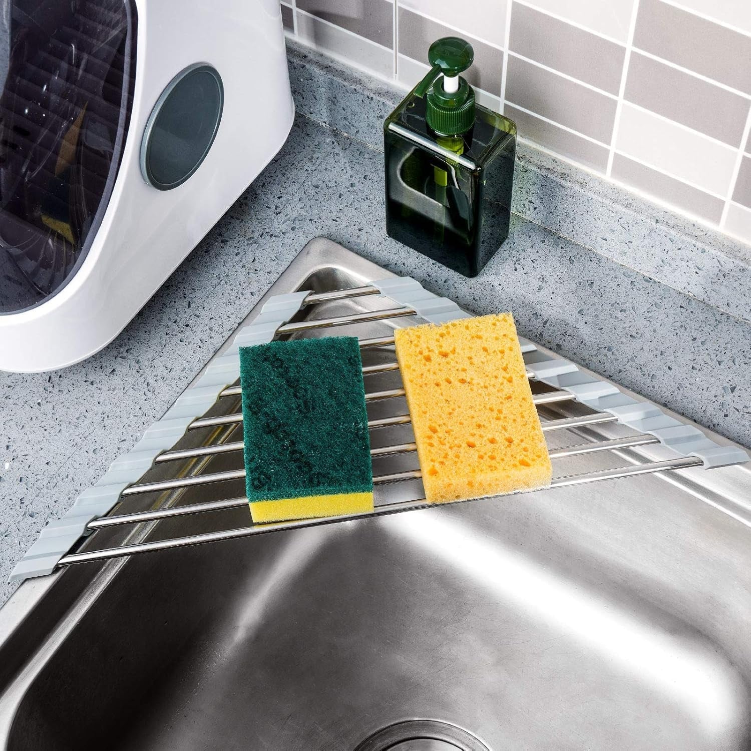 triangle-roll-up-dish-drying-rack-for-sink-corner-small-foldable-stainless-steel-over-the-sink-multipurpose-kitchen-drainer-caddy-organizer-storage-space-saver-shelf-holder-gray