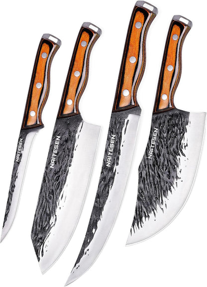 4PCS Hand Forged Butcher Knife Set, Kitchen Knives Gift for Men Women1