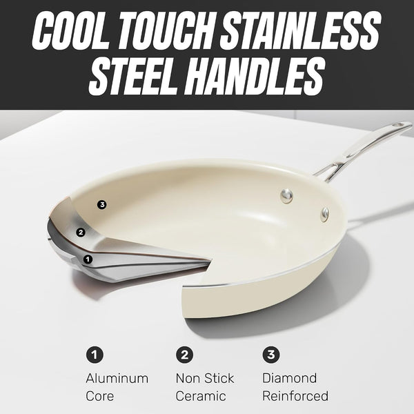 12 Pc Ceramic Cookware Set Nonstick, Ceramic Pots and Pans Set Non Stick with Steamer for Cooking, Non Toxic PFOA PFOS Free, Premium Stay Cool Handles, Oven & Dishwasher Safe6