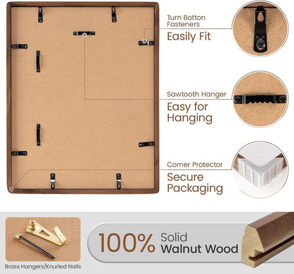 11X14 Picture Frame, Walnut Wooden Picture Frames for Wall Matted 8X107