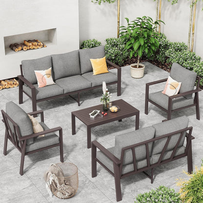 Aluminum Patio Furniture Set 5 Pieces Modern Patio Conversation Sets for Porch, Deck, Garden, 7-Seat Outdoor Furniture Metal Sofa Set with 4" Water-Resistant Cushion & Coffee Table,Gray5