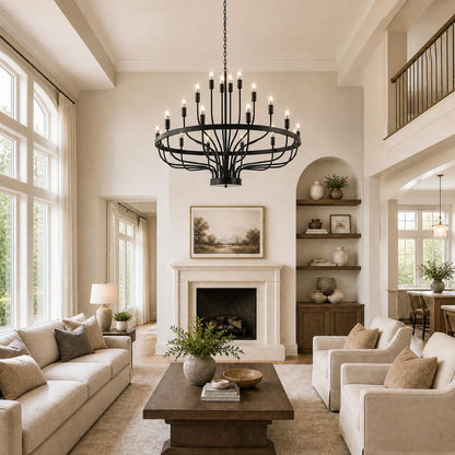 Large Black Wagon Wheel Chandelier 24-Light 39In for High Ceilings8