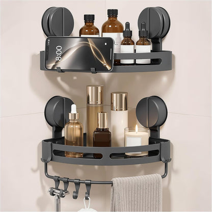2 Pack No Drill Corner Shower Caddy, Dual-Lock, Towel Bar & Hooks1