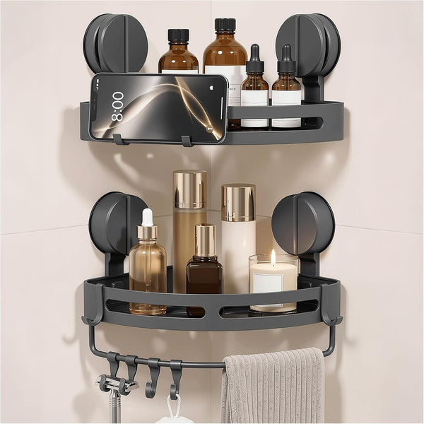 2 Pack No Drill Corner Shower Caddy, Dual-Lock, Towel Bar & Hooks1