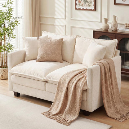 Loveseat Sofa Couch, Small Mini Compact 50" Love Seat 27" Deep Cloud Sofa Seat Washable Chenille Pillow for Apartment Bedroom Dorm Attic Studio Office Living Room Small Space 50-Beige1
