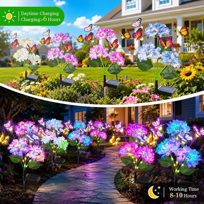 4 Pack Solar Flower Lights, Hydrangea Flower with Butterfly Swaying5