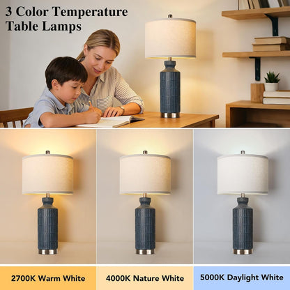 26" Navy Blue Ceramic Table Lamp Set of 2, Modern Desk Lamp, Metal Base2