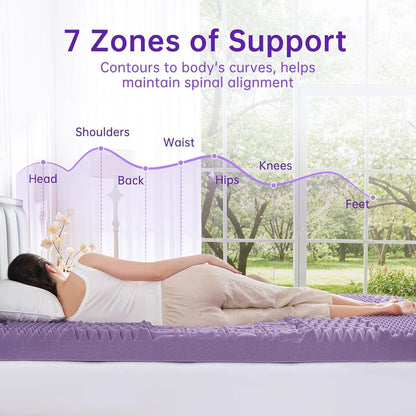 3 Inch 7-Zone Queen Mattress Topper, Egg Crate Memory Foam Mattress Topper Queen Size for Back Pain, Lavender Gel Infused Bed Pad, Certipur-Us and Oeko-Tex Certification (60"×80")4