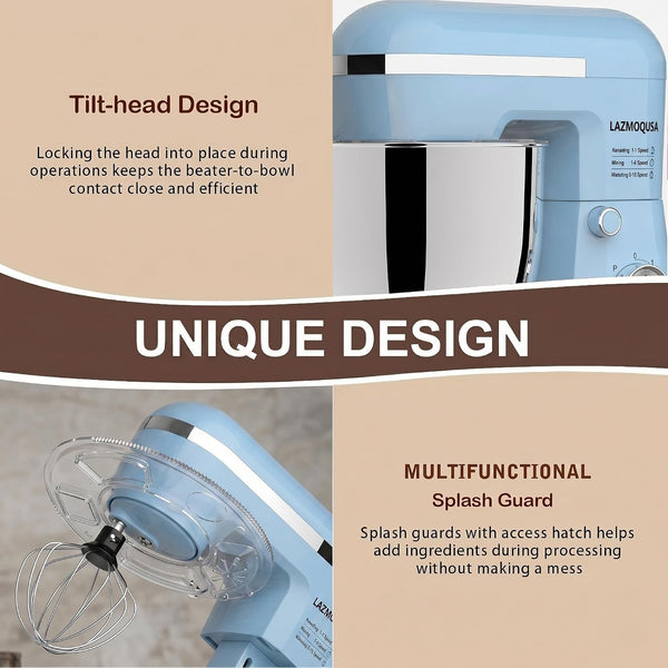 Stand Mixer, 6.5 Quart, 660W, Tilt-Head Food Mixer with 10+ Speeds, Stainless Steel, Multifunctional, for Bread Dough and Cake (Blue)5