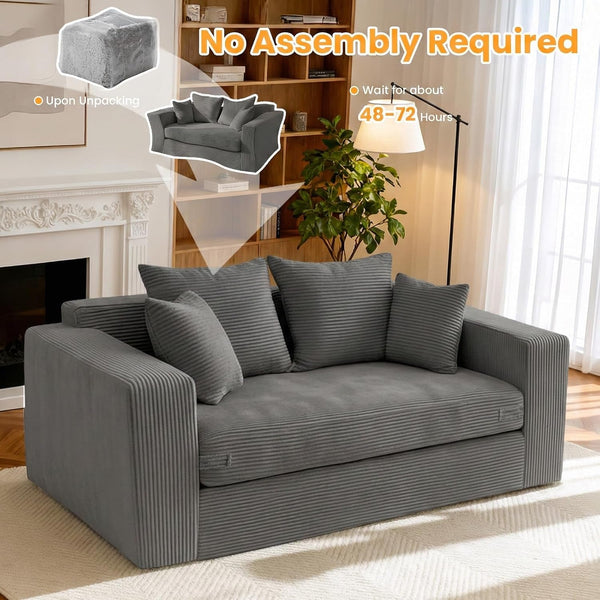 Winzon Boneless Loveseat, 3 in 1 Convertible Sofa Bed Sleeper Sofa Floor Futon Bed with 4 Pillows, 55" Grey Boneless Couch for Living Room, Guest Room, Small Space, No Assembly Required, Corduroy8