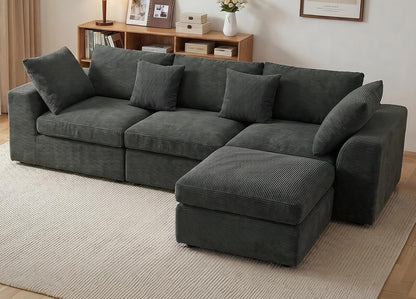 110'' Cloud Couch, L-Shaped Boneless Couch, Dark Grey1