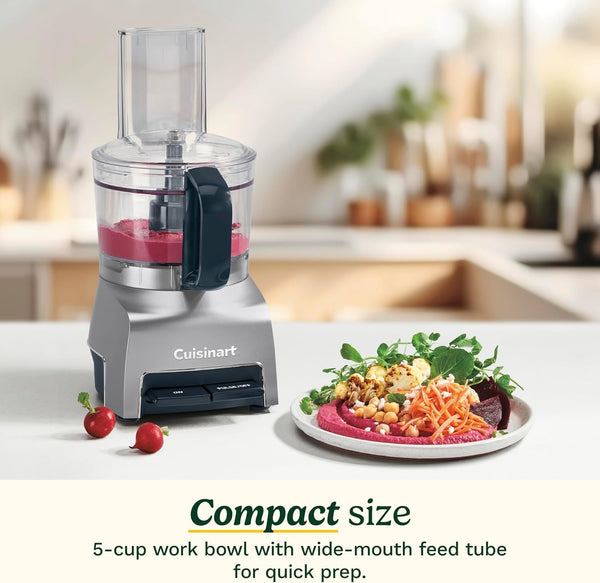 5‑Cup Chop & Shred Food Processor, Compact Food Chopper, Easy‑Store Design, Silver FP-53