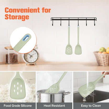 Silicone Spatula Set of 2 Pack, Heat Resistant Solid&Slotted Turner (GREEN)4