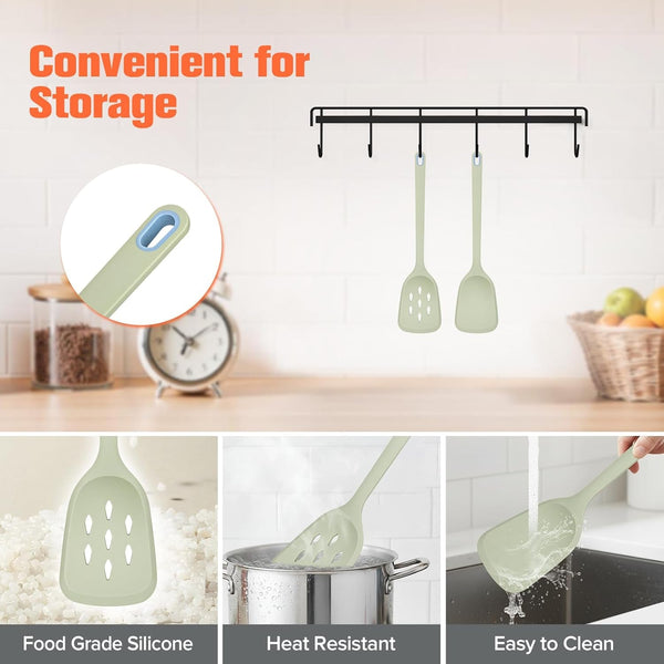 Silicone Spatula Set of 2 Pack, Heat Resistant Solid&Slotted Turner (GREEN)4