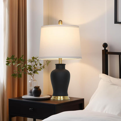 23" Modern Black Ceramic Table Lamps Set of 2, Farmhouse Table Lamps for Living Room, Classic Bedside Lamp with Ginger Jar Design, Elegant Bedroom Lamp for Night Stand Desk Side End Table Home Decor5