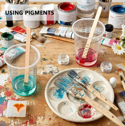 20PCS 8Oz Disposable Plastic Measuring Mixing Cups with 20 Wooden Stirring Sticks, Clear Graduated Cups for Epoxy Resin Paint Pigment Mixing (20)5