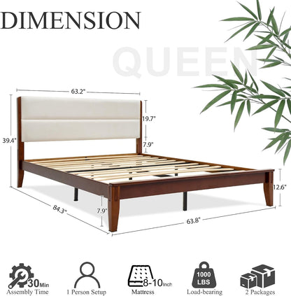 Joinery Inspired Solid Bamboo Bed Frame Queen Size with Headboard2