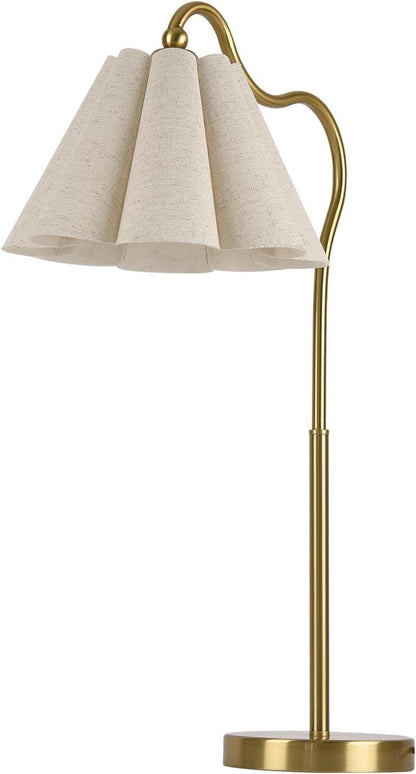 Table Lamp with Beige Pleated Linen Shade, Curved Gold Metal Base, E26 Socket – 23" Tall Modern Bedside Desk Lamp for Bedroom, Living Room, Office – Bulb Not Included1