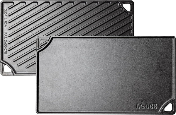 Reversible Cast Iron Grill/Griddle Pan, 16.75 X 9.5 Inches | Dual-Sided Double Burner Griddle for BBQ, Eggs, Pancakes & Burgers, Pfas-Free, Flat Top Cookware, Made in USA1