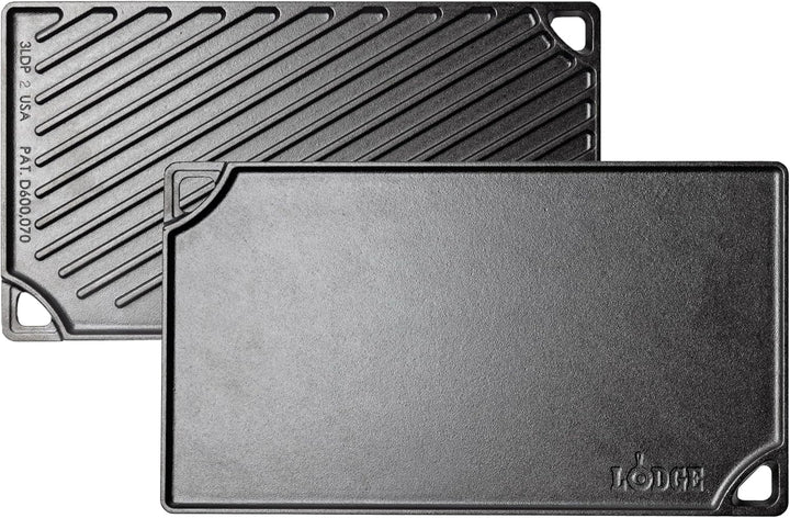 Reversible Cast Iron Grill/Griddle Pan, 16.75 X 9.5 Inches | Dual-Sided Double Burner Griddle for BBQ, Eggs, Pancakes & Burgers, Pfas-Free, Flat Top Cookware, Made in USA
