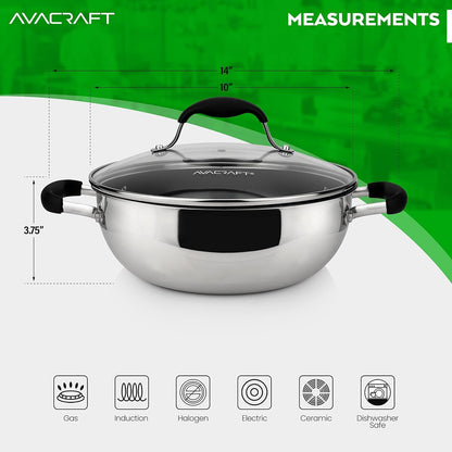 Nonstick Everyday Pan, 9 Inch, Ceramic Coating, Stainless Steel, Induction Compatible, Dishwasher Safe | Pfas-Free Ceramic Coating, Stainless Steel Body, Deep Multipurpose Design, Induction Compatible, Dishwasher Safe4