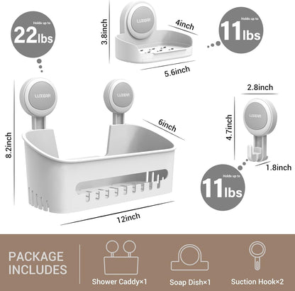 4 Pack Shower Caddy Set - Suction Cup Shower Shelf+Soap Dish+Hooks - 1 Sec Installation No-Drill Removable Powerful Waterproof Organizer for Bathroom/Kitchen/Rv 22LBS Capacity Removable2