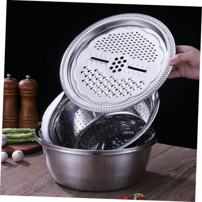 Stainless Steel 3 Piece Vegetable Slicer and Grater Draining Bowl Set7