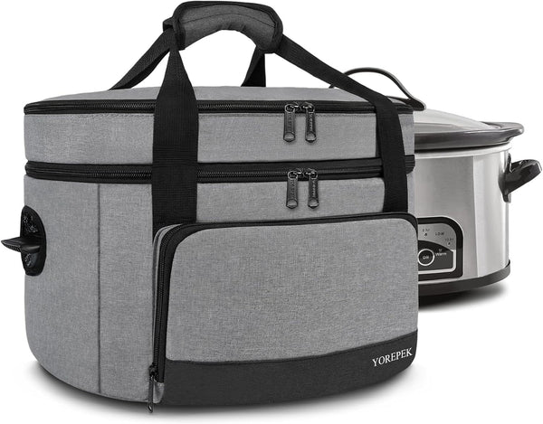 2 Layer Slow Cooker Carrier, Compatible with 6, 7, 8 Quart Crockpot | Insulated Large Slow Cooker Travel Bag with Bottom Pad Lid Fasten Straps, for Family Gathering Potluck, Gift for Women8