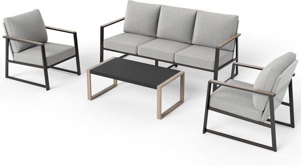 4-Piece Metal Patio Furniture Set with Gray Cushion8