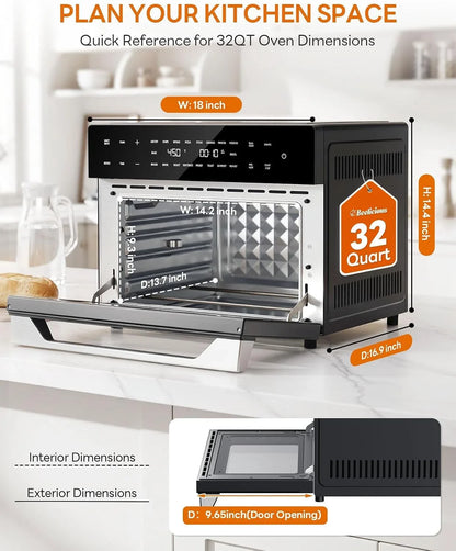 32QT Extra Large Air Fryer, 19-In-1 Air Fryer Toaster Oven Combo with Rotisserie and Dehydrator, Digital Convection Oven Countertop Airfryer Fit 13" Pizza, 6 Accessories, 1800W, Black3