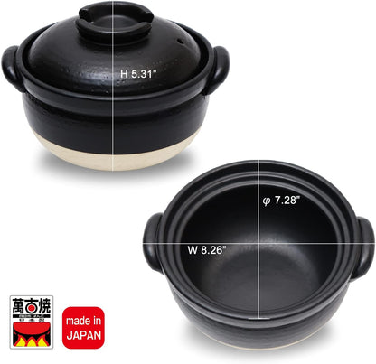 DONABE Clay Rice Cooker Pot Casserole Japanese Style Made in Japan for 1 to 2 Cups with Double Lids, Microwave Safe5