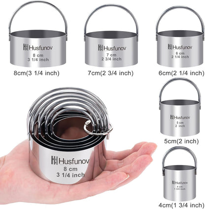 Biscuit Cutter Set, round Cookie Cutters with Handle | 5 Pieces Stainless Steel Circle Professional Baking Dough Tools for Cake2
