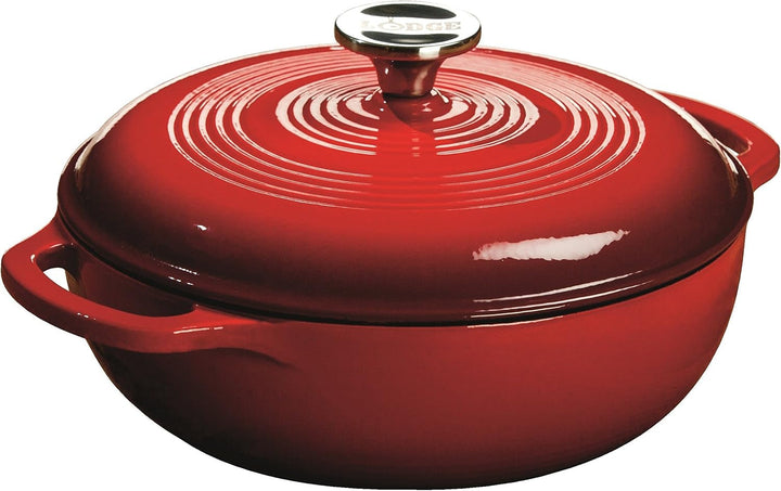 Essential Enamel Cast Iron Dutch Oven, 3 Quart, Island Spice Red | Dual Handles, Oven Safe up to 500°F, Use to Marinate, Cook, Bake, Refrigerate & Serve, Stovetop Safe