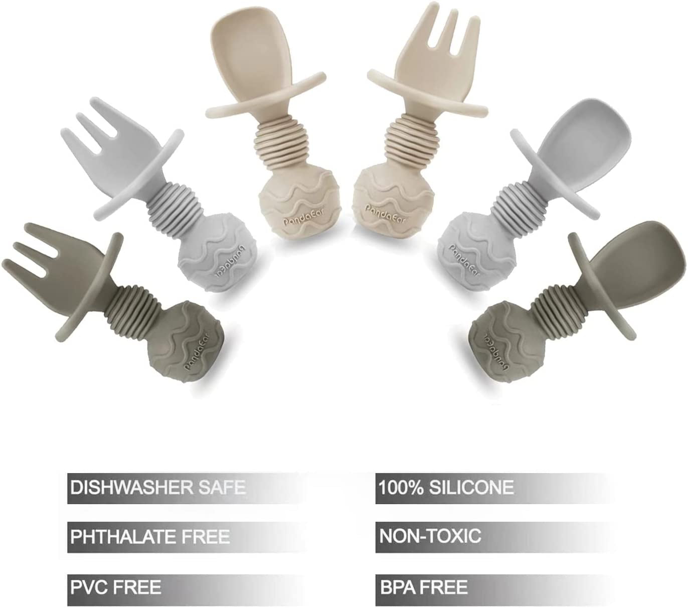 6-pack-silicone-baby-spoons-and-fork-feeding-set-anti-choke-first-self-feeding-utensils-for-baby-led-weaning-ages-3-months-tan-walnut-grey