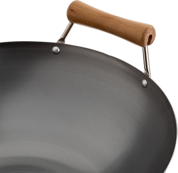 JOYCE CHEN Classic Series 14-Inch Carbon Steel Wok with Birch Handles4