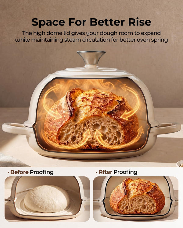 5QT Enameled Cast Iron Sourdough Bread Oven for Homemade, White | Tight-Fitting Dome Lid, Shallow Base Supports Easier Loading & Crisp Sourdough Crusts, Gifts for Sourdough Bakers3