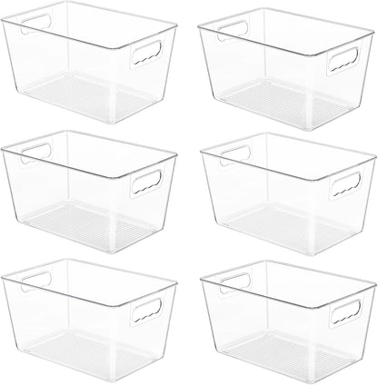 6 Pack Clear Storage Bins, Pantry Organizer Bins with Handle, Large1