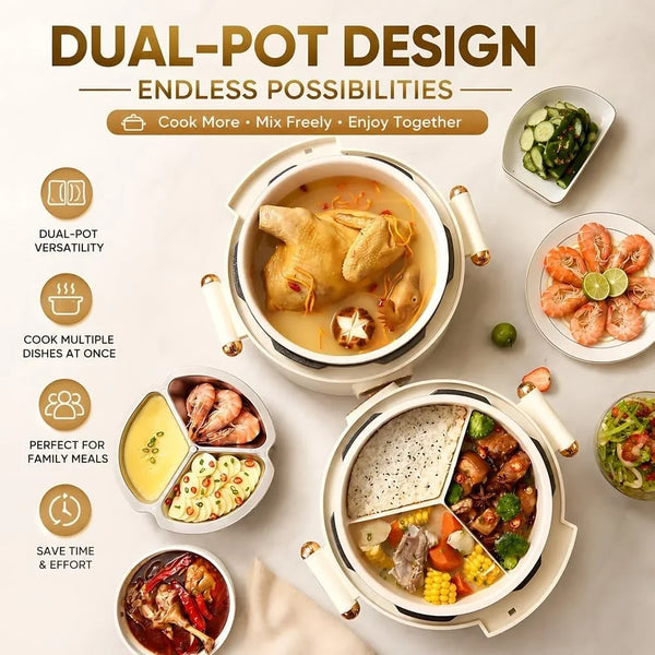 4QT Electric Pressure Cooker, 6-In-1 Smart Multi Cooker, 24H Preset Timer, One-Touch Pressure Release, Divided Inner Bowl, Rice Cooker, Steamer, Soup and Stew Cooker, 1300W6