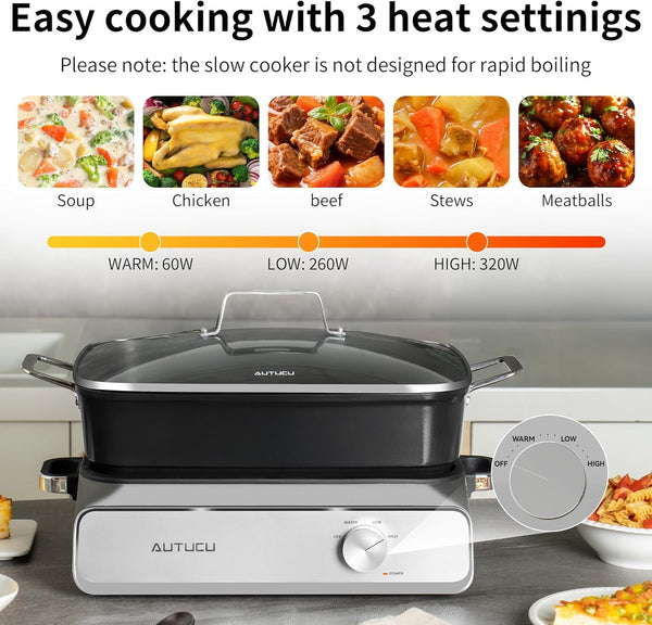 Slow Cooker 10-Quart - Pfoa-Free Ceramic Coating, Oven Safe to 450°F | Keep Warm Function for Large Family Gatherings (Includes Silicone Spoon)3