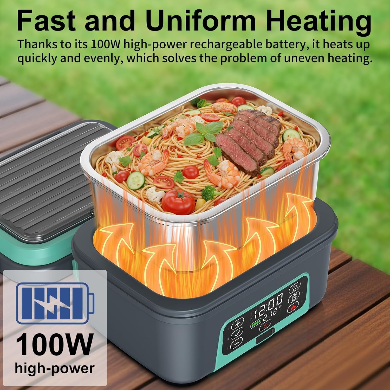 cordless-electric-heated-lunch-box-1-5l-6-3-cups-100w-rechargeable-smart-self-heating-food-warmer-with-removable-divider-spoon-fork-bpa-free-portable-lunchbox-for-car-travel-office-lake-green